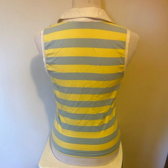 Y2K So Brand Sleeveless V-Neck Polo Top Yellow & Light Blue Stripes Juniors L - Picture 4 of 5